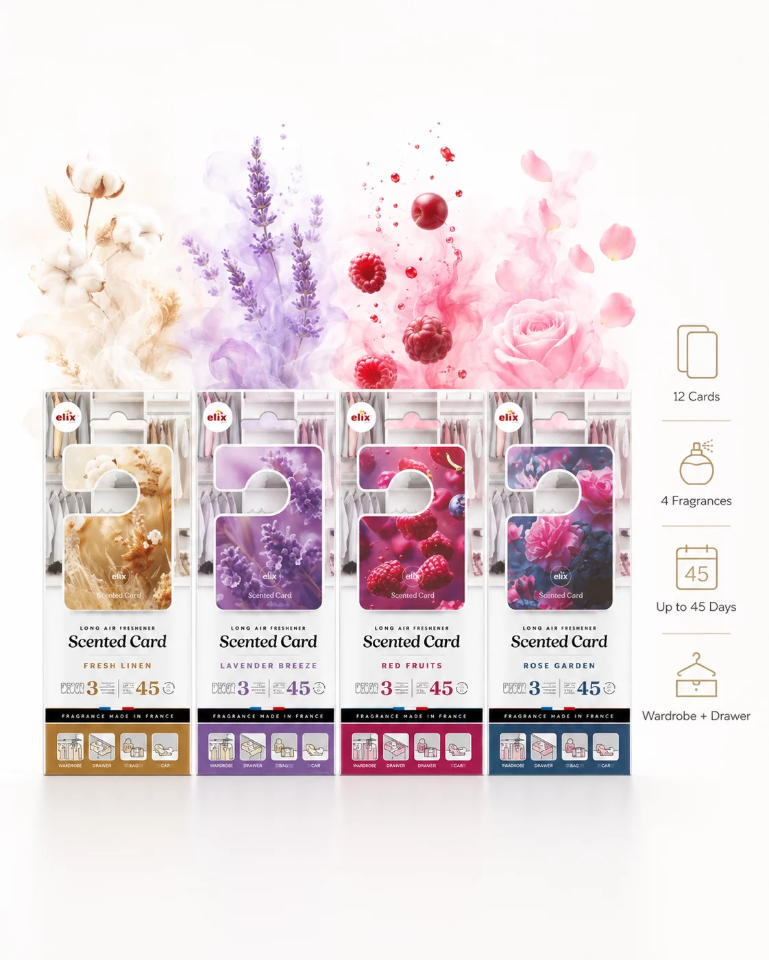 Wardrobe Scented Cards Set 12 Pack - 4 Fragrances